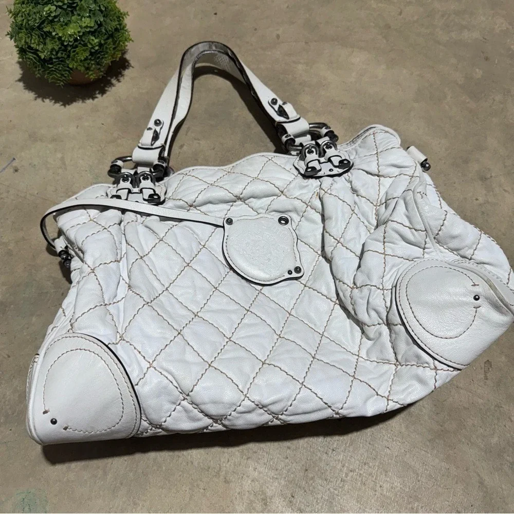 Juicy Couture Y2K Vintage White Leather‎ Quilted Bag Purse Coquette 90s Shoulder